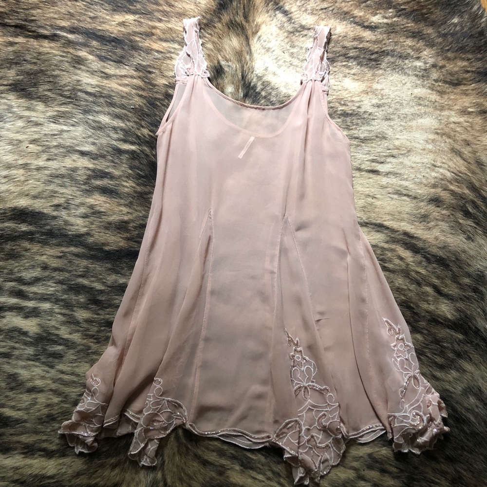 Free People Blush Pink Sheer Tunic Slip Dress